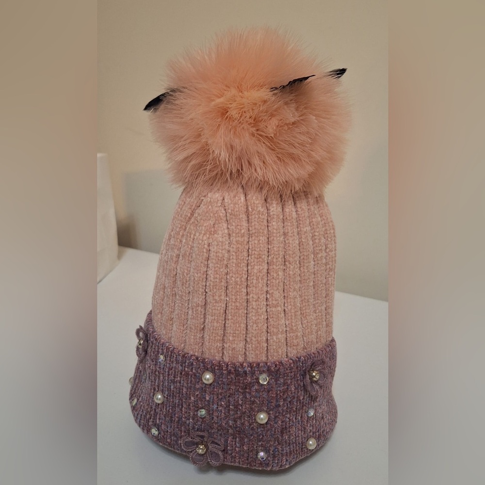 Floral and Bejeweled Pom Hat
